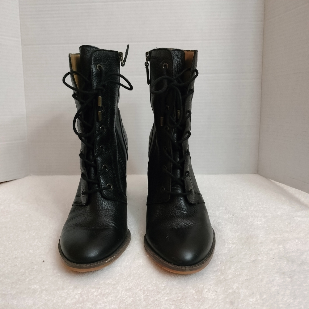 Franco Sarto Black Leather Lace-Up Boots